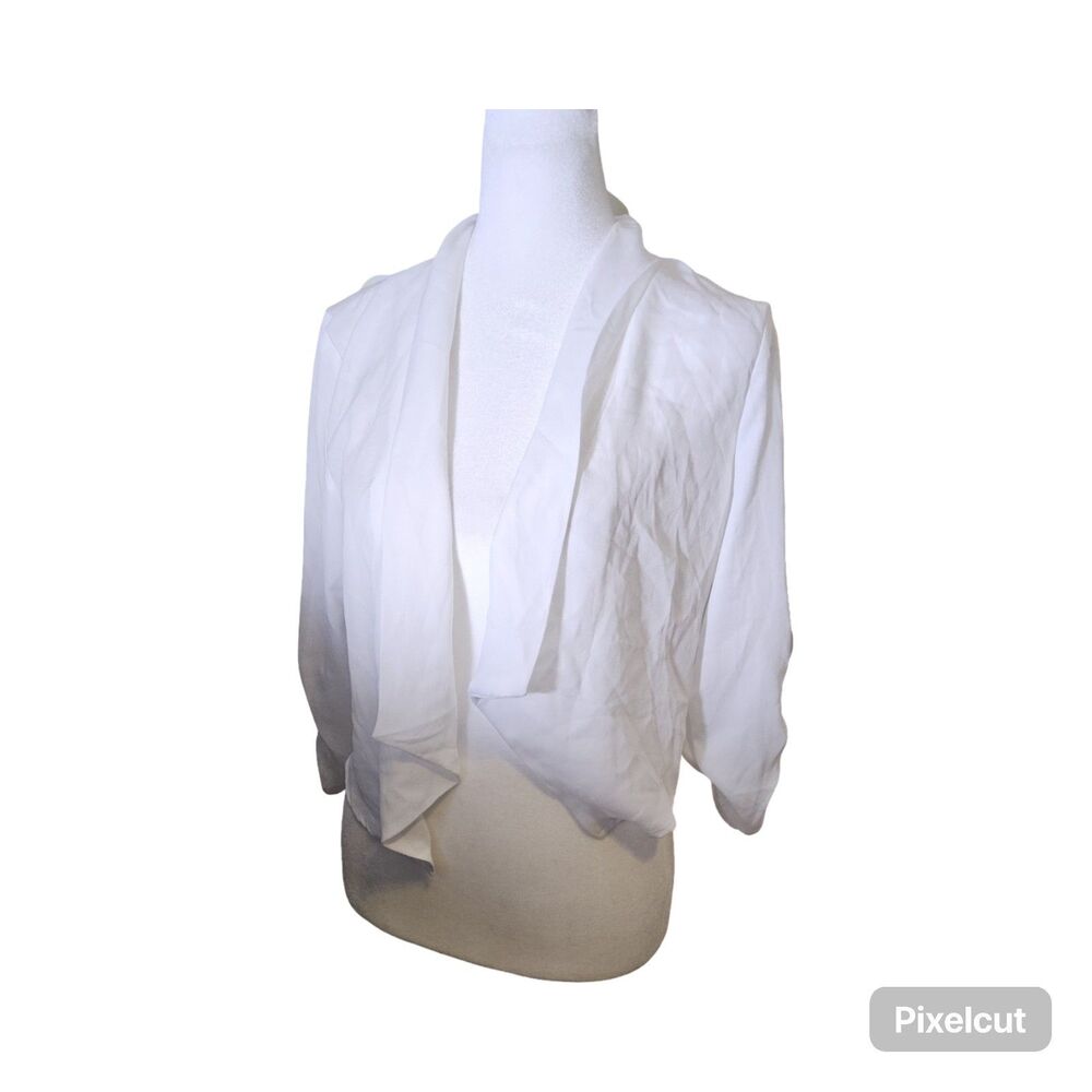NWT Allegra K Size Small 3/4 Ruched Sleeve Open Front White Shrug